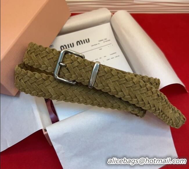 New Fashion Miu Miu Woven Suede Belt 3cm with Pin Buckle MM031701 Green 2026
