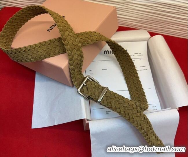New Fashion Miu Miu Woven Suede Belt 3cm with Pin Buckle MM031701 Green 2026