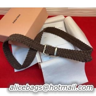 Top Design Miu Miu Woven Suede Belt 3cm with Pin Buckle MM031701 Dark Brown 2026