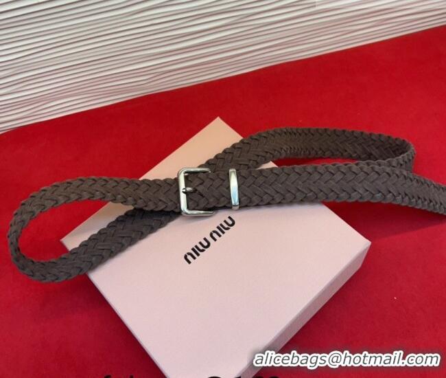 Top Design Miu Miu Woven Suede Belt 3cm with Pin Buckle MM031701 Dark Brown 2026