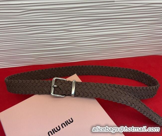 Top Design Miu Miu Woven Suede Belt 3cm with Pin Buckle MM031701 Dark Brown 2026