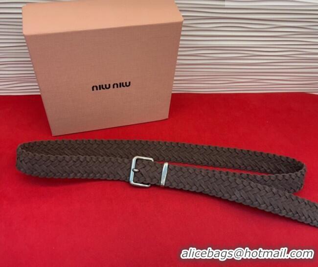 Top Design Miu Miu Woven Suede Belt 3cm with Pin Buckle MM031701 Dark Brown 2026