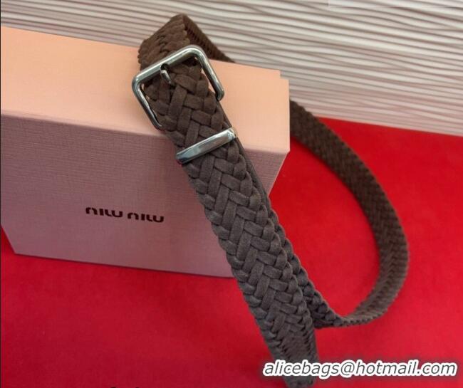 Top Design Miu Miu Woven Suede Belt 3cm with Pin Buckle MM031701 Dark Brown 2026