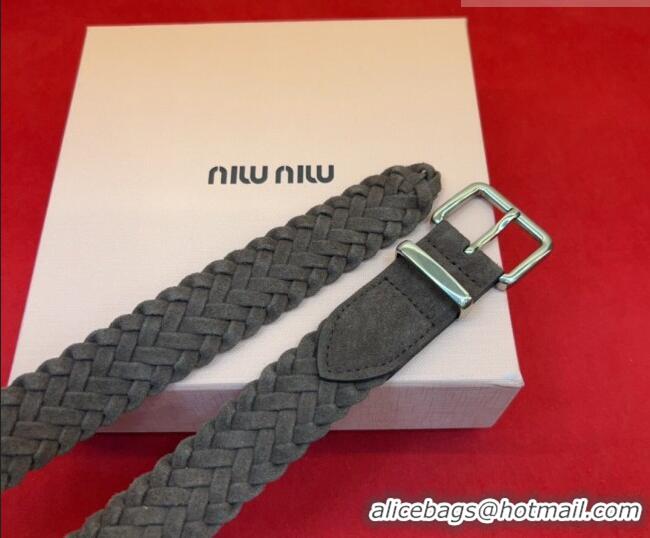 Top Design Miu Miu Woven Suede Belt 3cm with Pin Buckle MM031701 Dark Brown 2026