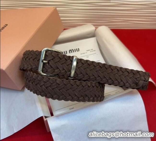Top Design Miu Miu Woven Suede Belt 3cm with Pin Buckle MM031701 Dark Brown 2026