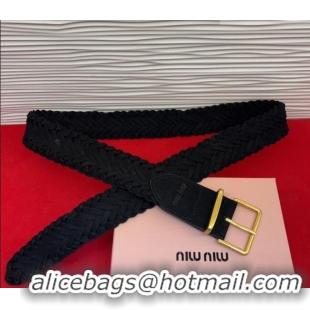 Trendy Design Miu Miu Woven Suede Belt 4.5cm with Pin Buckle MM031701 Black 2026