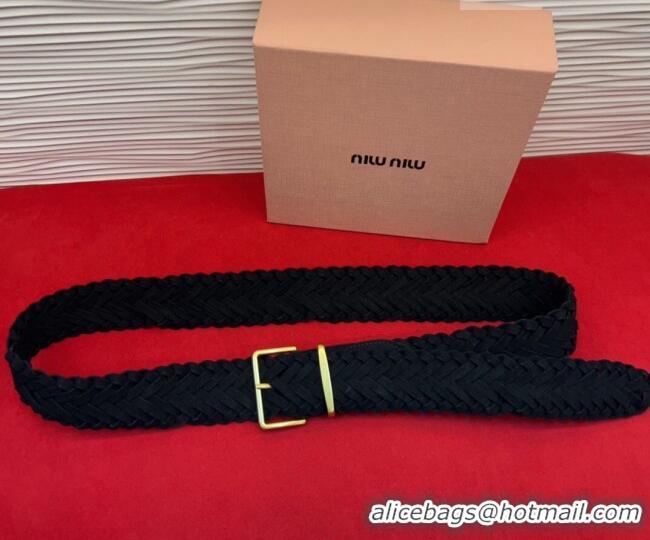 Trendy Design Miu Miu Woven Suede Belt 4.5cm with Pin Buckle MM031701 Black 2026