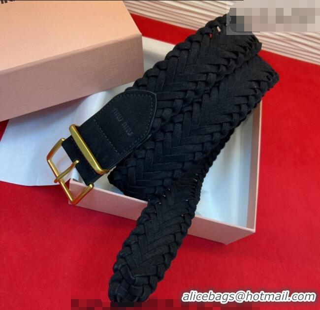 Trendy Design Miu Miu Woven Suede Belt 4.5cm with Pin Buckle MM031701 Black 2026