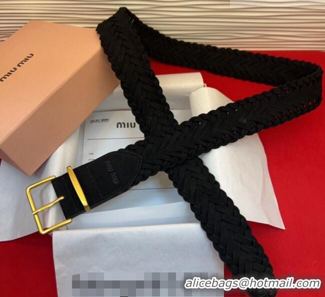 Trendy Design Miu Miu Woven Suede Belt 4.5cm with Pin Buckle MM031701 Black 2026
