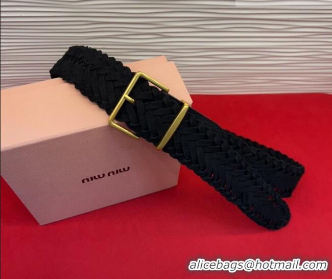 Trendy Design Miu Miu Woven Suede Belt 4.5cm with Pin Buckle MM031701 Black 2026