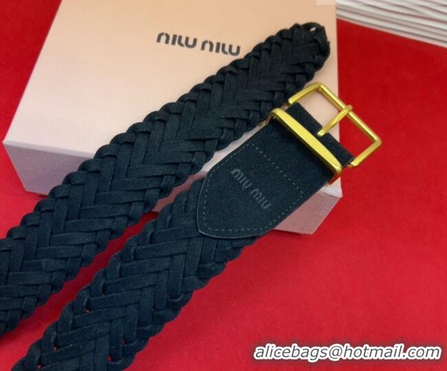 Trendy Design Miu Miu Woven Suede Belt 4.5cm with Pin Buckle MM031701 Black 2026