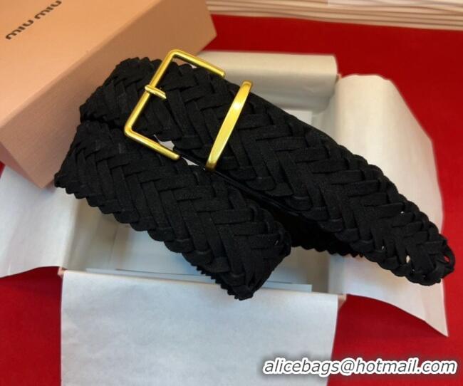 Trendy Design Miu Miu Woven Suede Belt 4.5cm with Pin Buckle MM031701 Black 2026