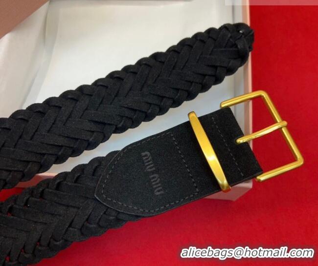 Trendy Design Miu Miu Woven Suede Belt 4.5cm with Pin Buckle MM031701 Black 2026