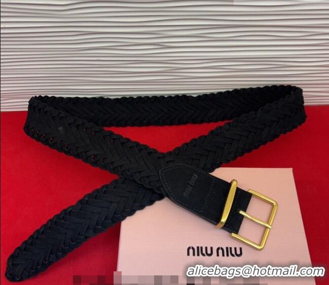 Trendy Design Miu Miu Woven Suede Belt 4.5cm with Pin Buckle MM031701 Black 2026