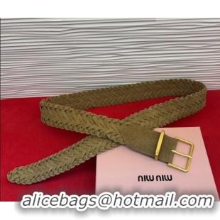 Inexpensive Miu Miu Woven Suede Belt 4.5cm with Pin Buckle MM031701 Green 2026