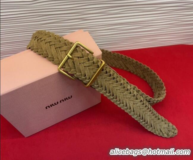 Inexpensive Miu Miu Woven Suede Belt 4.5cm with Pin Buckle MM031701 Green 2026