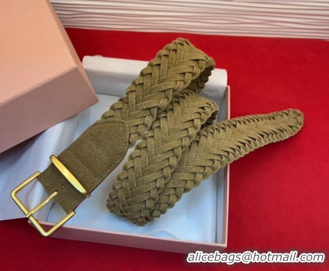 Inexpensive Miu Miu Woven Suede Belt 4.5cm with Pin Buckle MM031701 Green 2026
