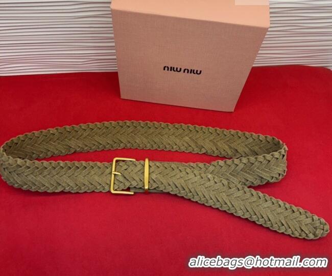 Inexpensive Miu Miu Woven Suede Belt 4.5cm with Pin Buckle MM031701 Green 2026