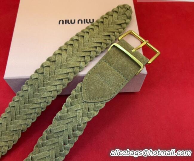 Inexpensive Miu Miu Woven Suede Belt 4.5cm with Pin Buckle MM031701 Green 2026