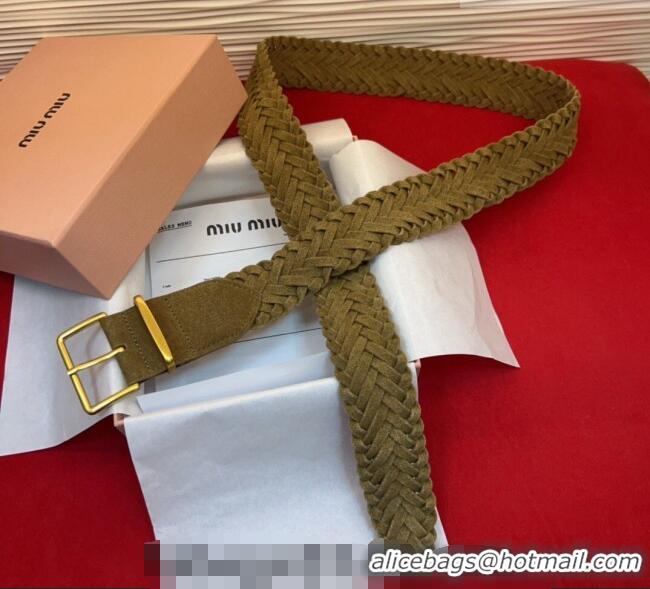 Inexpensive Miu Miu Woven Suede Belt 4.5cm with Pin Buckle MM031701 Green 2026