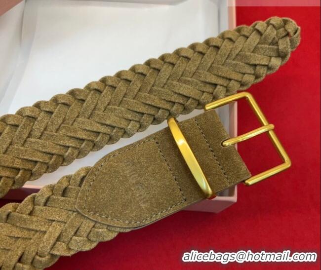 Inexpensive Miu Miu Woven Suede Belt 4.5cm with Pin Buckle MM031701 Green 2026