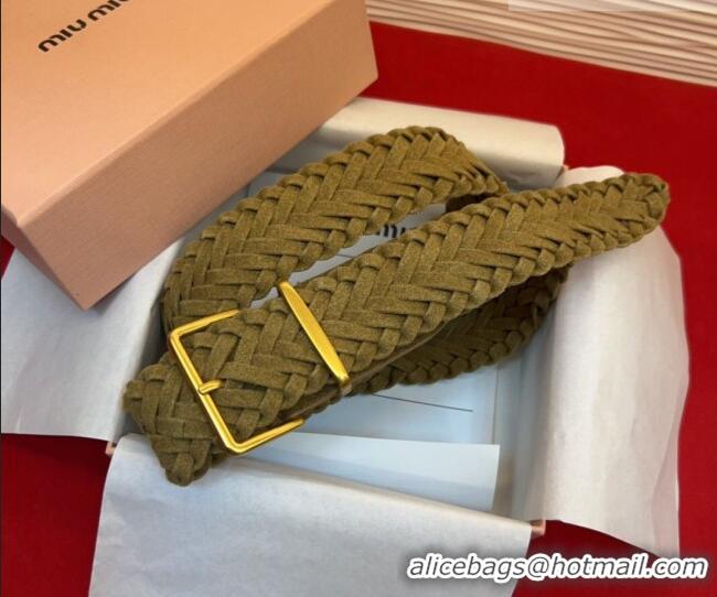 Inexpensive Miu Miu Woven Suede Belt 4.5cm with Pin Buckle MM031701 Green 2026