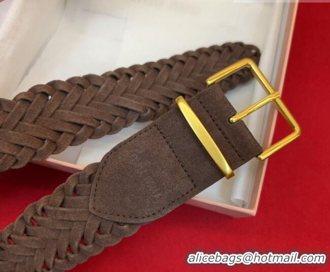 Grade Quality Miu Miu Woven Suede Belt 4.5cm with Pin Buckle MM031701 Dark Brown 2026