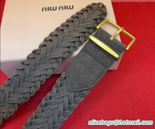 Grade Quality Miu Miu Woven Suede Belt 4.5cm with Pin Buckle MM031701 Dark Brown 2026