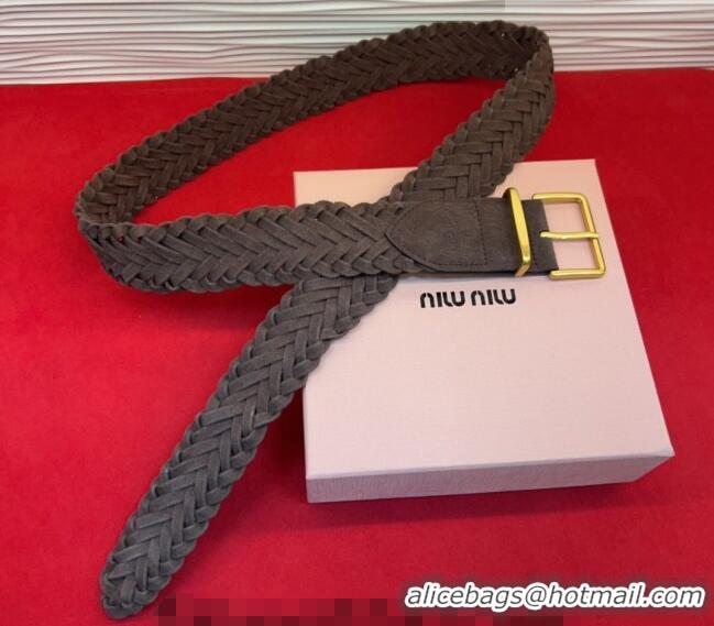 Grade Quality Miu Miu Woven Suede Belt 4.5cm with Pin Buckle MM031701 Dark Brown 2026