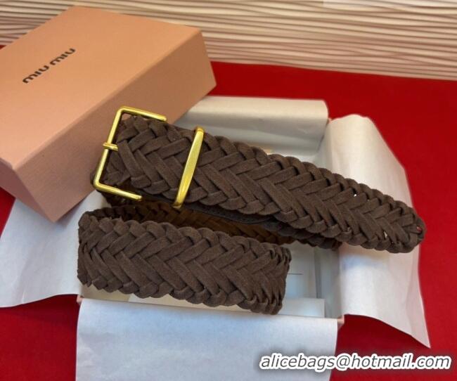 Grade Quality Miu Miu Woven Suede Belt 4.5cm with Pin Buckle MM031701 Dark Brown 2026