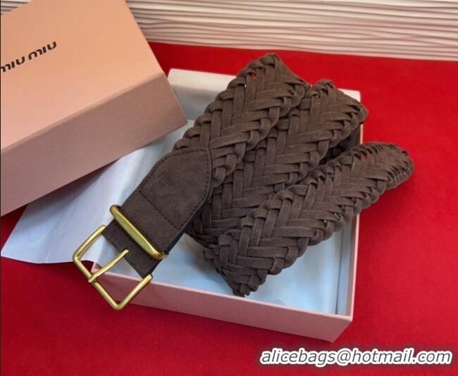 Grade Quality Miu Miu Woven Suede Belt 4.5cm with Pin Buckle MM031701 Dark Brown 2026