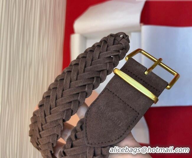 Grade Quality Miu Miu Woven Suede Belt 4.5cm with Pin Buckle MM031701 Dark Brown 2026