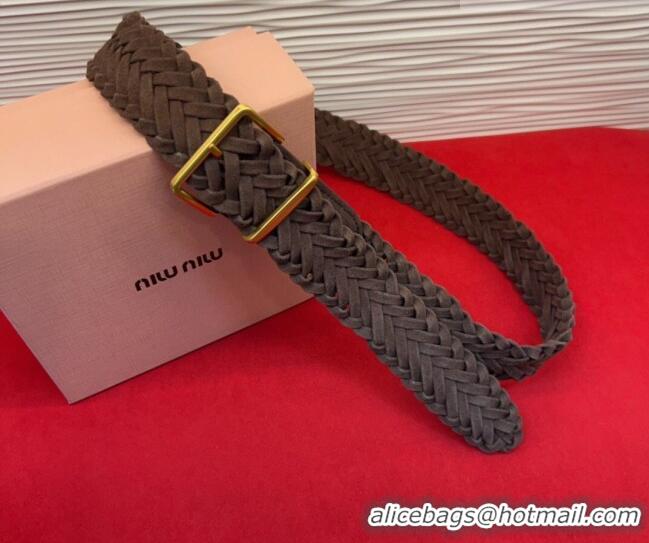 Grade Quality Miu Miu Woven Suede Belt 4.5cm with Pin Buckle MM031701 Dark Brown 2026