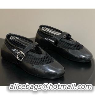 Top Design Alaia Ballets Flat in Fishnet & Rubber Overshoes Black AL020704