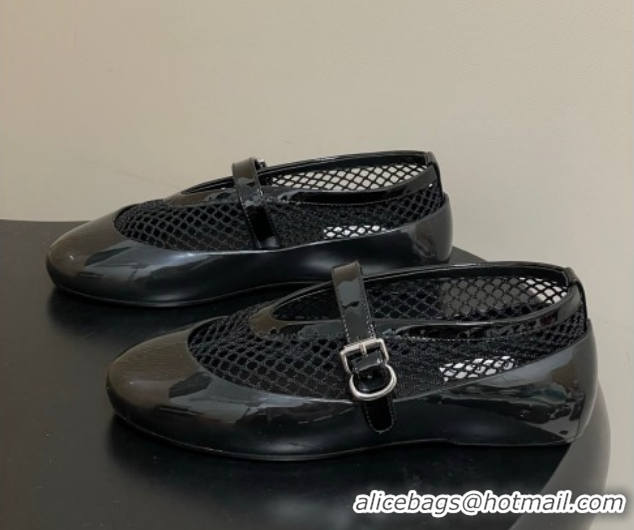 Top Design Alaia Ballets Flat in Fishnet & Rubber Overshoes Black AL020704