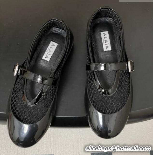 Top Design Alaia Ballets Flat in Fishnet & Rubber Overshoes Black AL020704