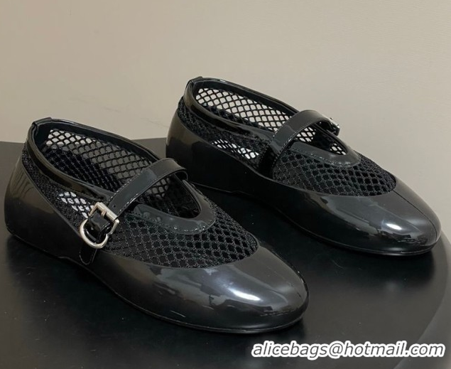 Top Design Alaia Ballets Flat in Fishnet & Rubber Overshoes Black AL020704
