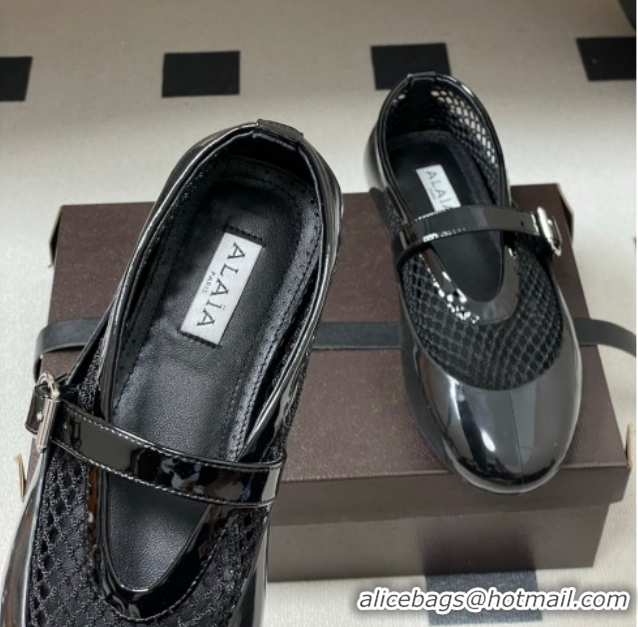 Top Design Alaia Ballets Flat in Fishnet & Rubber Overshoes Black AL020704