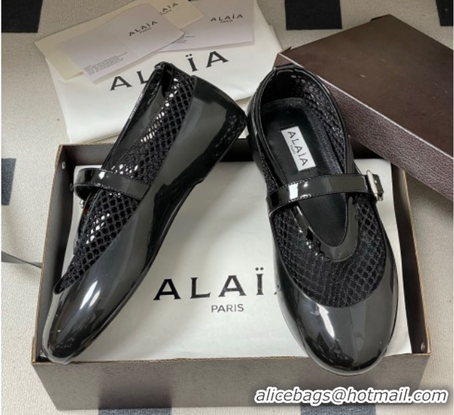 Top Design Alaia Ballets Flat in Fishnet & Rubber Overshoes Black AL020704