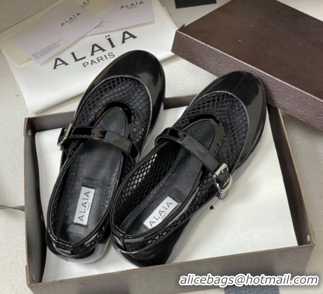Top Design Alaia Ballets Flat in Fishnet & Rubber Overshoes Black AL020704