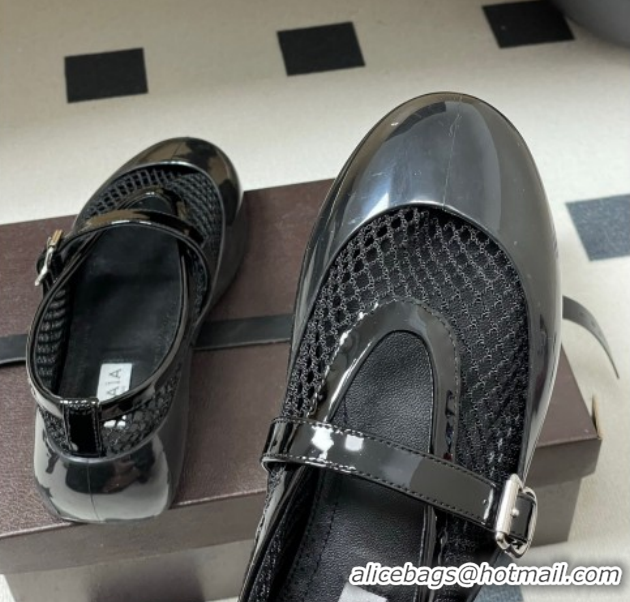 Top Design Alaia Ballets Flat in Fishnet & Rubber Overshoes Black AL020704