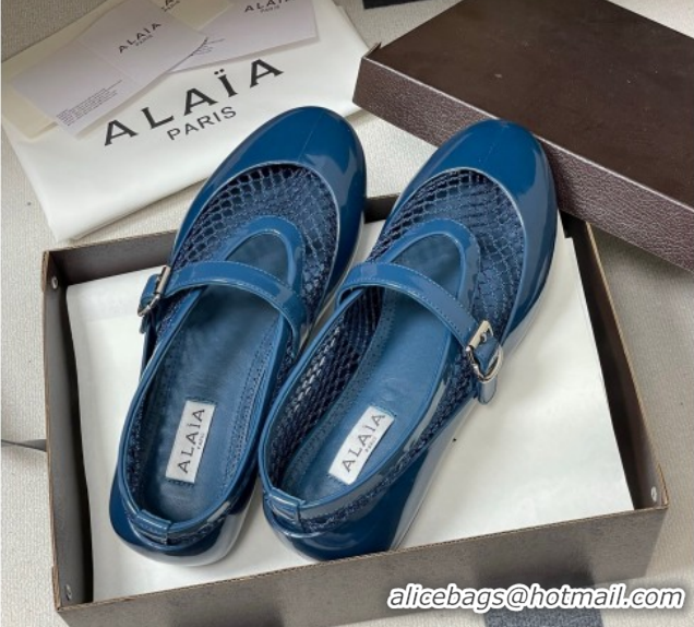 Best Product Alaia Ballets Flat in Fishnet & Rubber Overshoes Blue 2025 AL020704