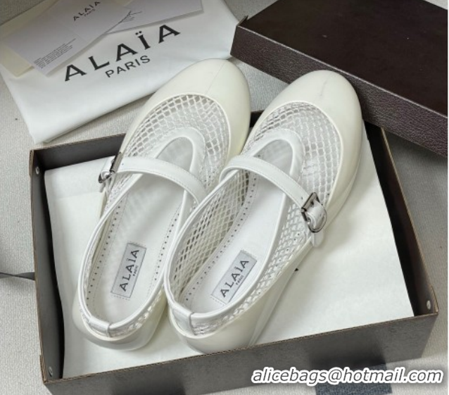 Good Product Alaia Ballets Flat in Fishnet & Rubber Overshoes White 2025 AL020704