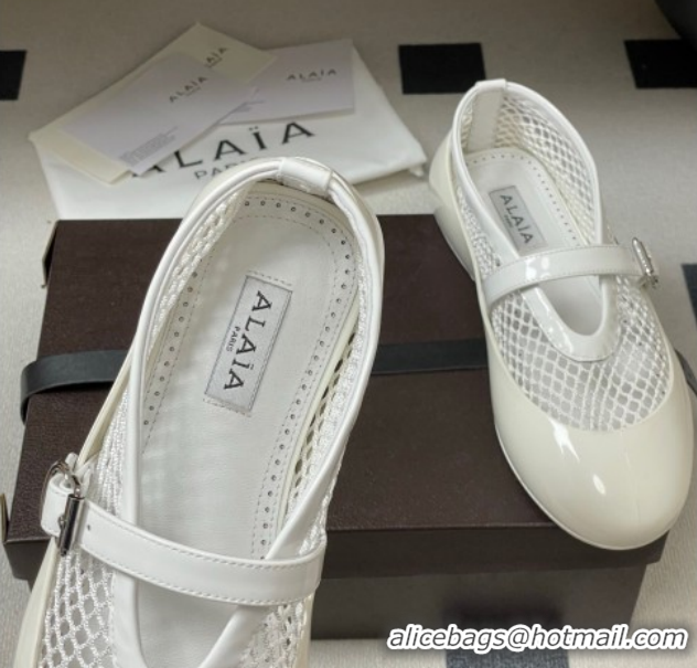 Good Product Alaia Ballets Flat in Fishnet & Rubber Overshoes White 2025 AL020704