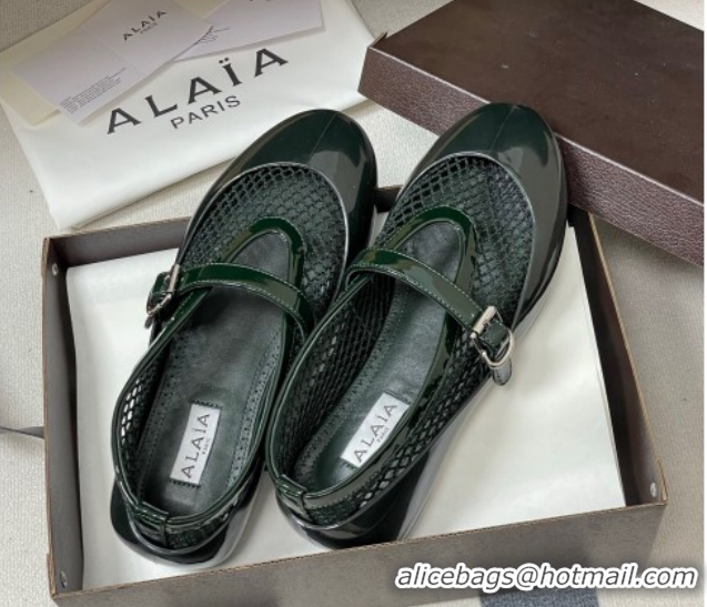 Buy Luxury Alaia Ballets Flat in Fishnet & Rubber Overshoes Green 2025 AL020704