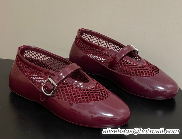 Unique Style Alaia Ballets Flat in Fishnet & Rubber Overshoes Burgundy 2025 AL020704