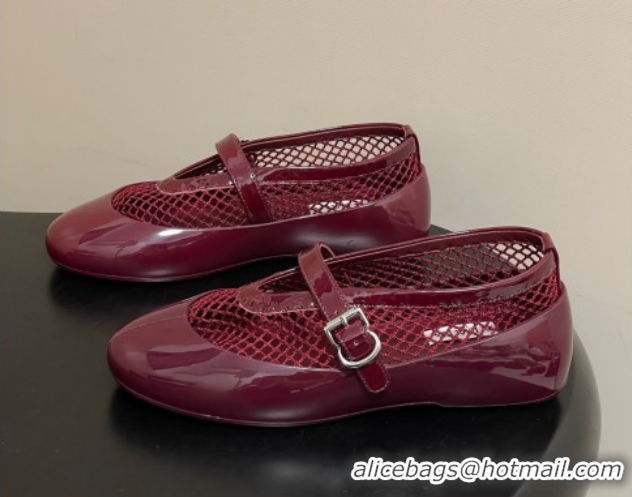 Unique Style Alaia Ballets Flat in Fishnet & Rubber Overshoes Burgundy 2025 AL020704