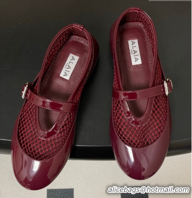 Unique Style Alaia Ballets Flat in Fishnet & Rubber Overshoes Burgundy 2025 AL020704