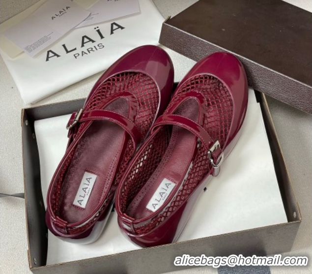 Unique Style Alaia Ballets Flat in Fishnet & Rubber Overshoes Burgundy 2025 AL020704