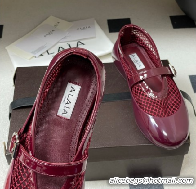 Unique Style Alaia Ballets Flat in Fishnet & Rubber Overshoes Burgundy 2025 AL020704
